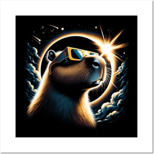 Solar Eclipse Capybara Adventure: Chic Tee with Peaceful Rodents Posters and Art